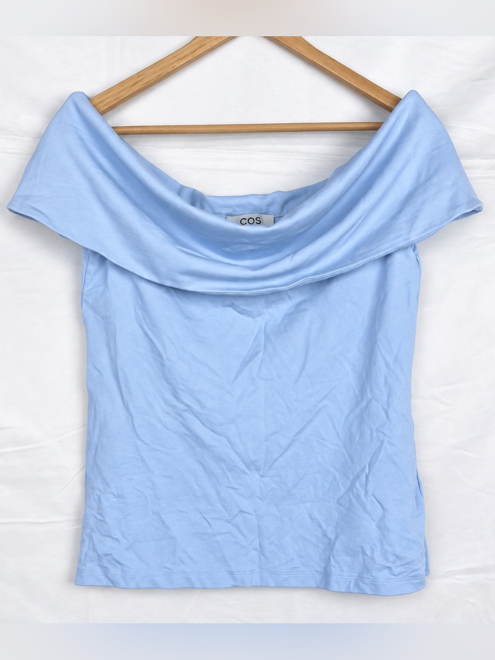 COS Light Blue Fold-Over Off-The-Shoulder Top Size L